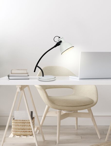Moderní stolní čtecí lampa ZUMBA - 1xE14, 40W, bílá / černá