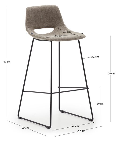 Hnědá látková barová židle Kave Home Zahara 76 cm