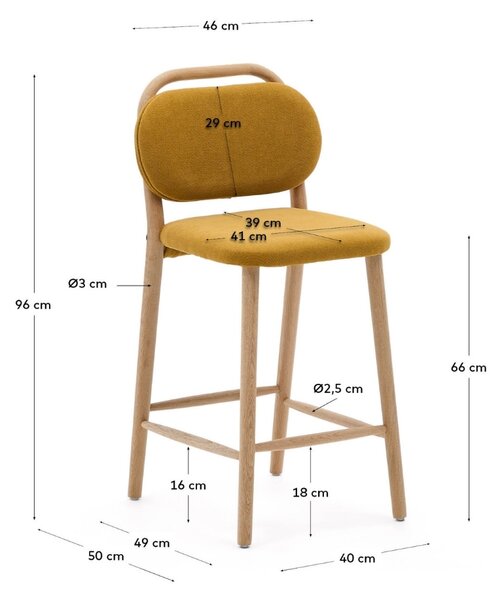 Hořčicově žlutá čalouněná barová židle Kave Home Helda 65 cm