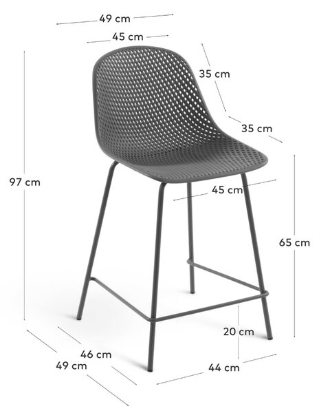 Kave Home Tmavě šedá plastová barová židle Quinby 65 cm