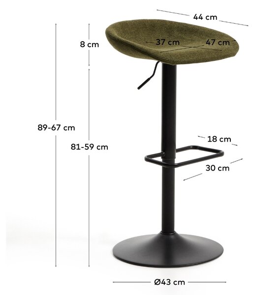 Kave Home Zeleno-černá čalouněná barová židle Danua 58-82 cm