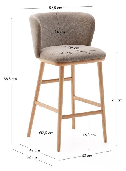 Kave Home Světle hnědá barová židle Ciselia 65 cm s dřevěnou podnoží