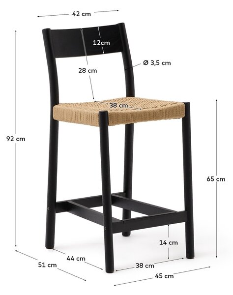 Černá dubová barová židle Kave Home Yalia s výpletem 65 cm
