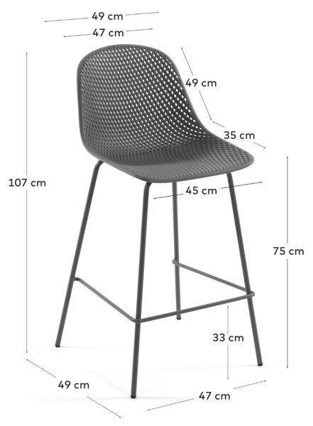 Tmavě šedá plastová barová židle Kave Home Quinby 75 cm