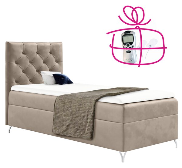 KONDELA Boxspringová postel, 90x200, béžová látka Velvet, levá, GULIETTE + dárek