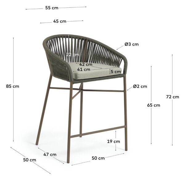Zelená pletená barová židle Kave Home Yanet 65 cm