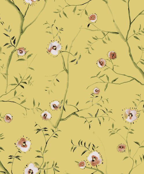 Okrová květinová vliesová tapeta na zeď, SUM204, Summer, Khroma by Masureel
