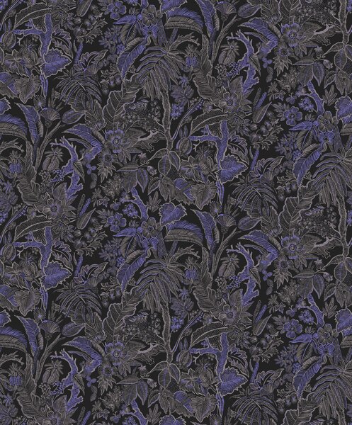 Černo-modrá vliesová tapeta s květinami a listy, SUM503, Summer, Khroma by Masureel