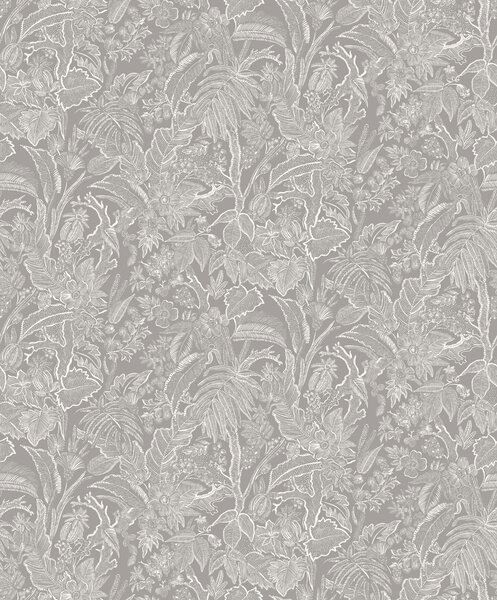 Šedo-stříbrná vliesová tapeta s květinami a listy, SUM501, Summer, Khroma by Masureel