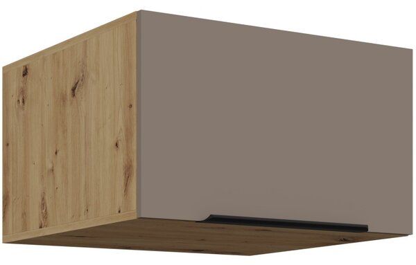 Horní hluboká skříňka s výklopnými dvířky LUNARA - šířka 60 cm, tmavě béžová / dub artisan