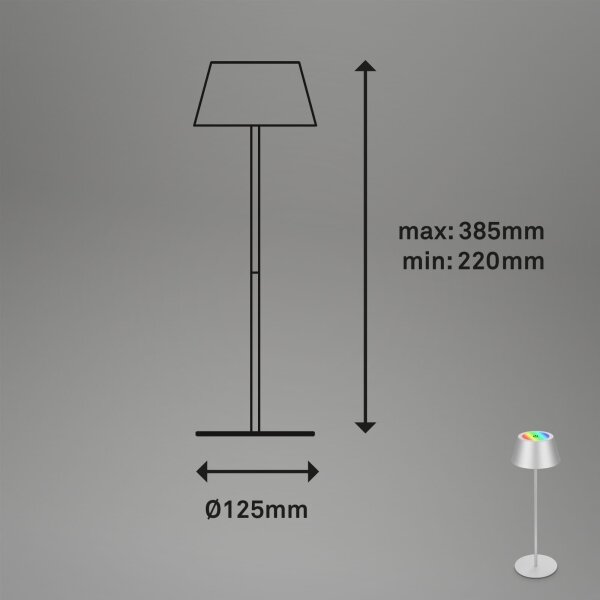 Brilo - LED RGB St nab doty stolní lampa KIKI LED/2,6W/5V IP44 2600 mAh stříbrná