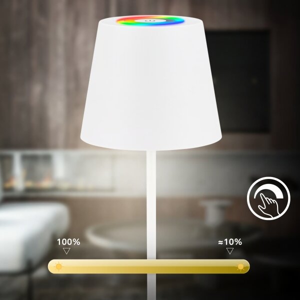 Briloner 7510016 - LED RGBW Stm stolní lampa CALIDA 2,5W/5V IP44 1200 mAh bílá