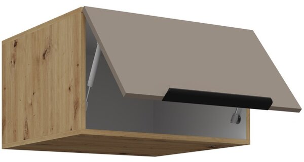 Horní hluboká skříňka s výklopnými dvířky LUNARA - šířka 60 cm, tmavě béžová / dub artisan