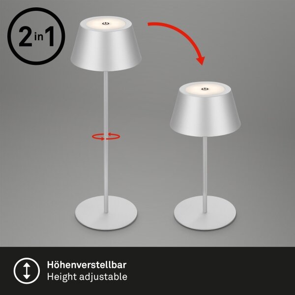 Brilo - LED RGB St nab doty stolní lampa KIKI LED/2,6W/5V IP44 2600 mAh stříbrná