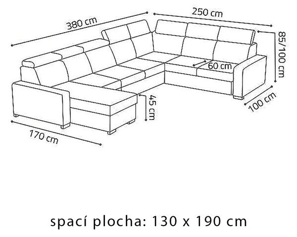 Sedací souprava PEDRO U | 170x380x250 | rozkládací + 3x úložný prostor | VÝBĚR TKANIN