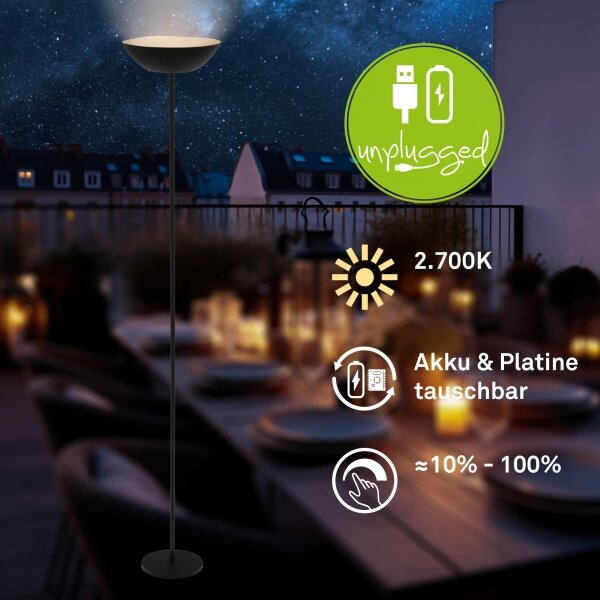 Briloner 1500015 - LED Stm stojací lampa ESTATE 8W/5V 4000 mAh černá
