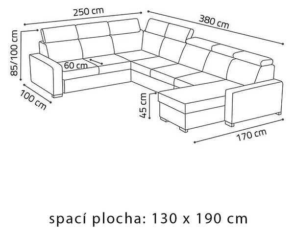 Sedací souprava PEDRO U | 250x380x170 | rozkládací + 3x úložný prostor | VÝBĚR TKANIN