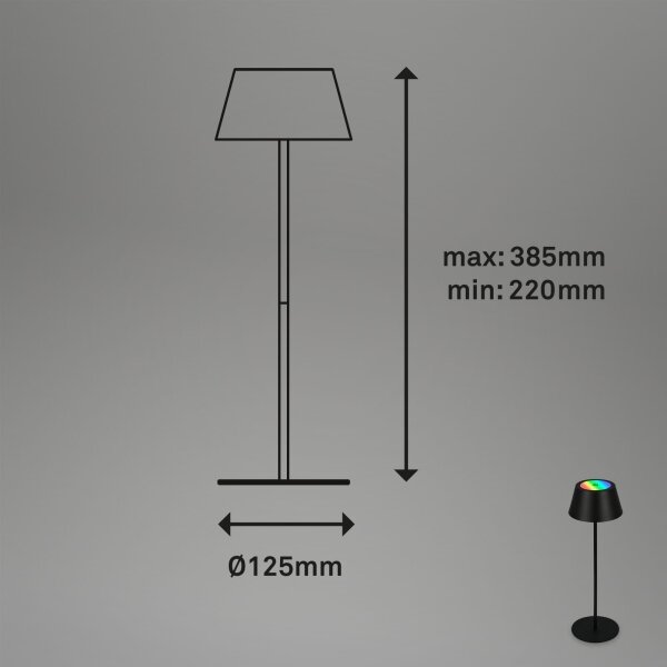 Brilo - LED RGB St nab dotyk stolní lampa KIKI LED/2,6W/5V IP44 2600 mAh černá
