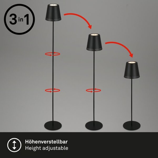 Briloner 1438015 - LED Stm stojací lampa KIKI 4,3W/5V IP44 2600 mAh černá