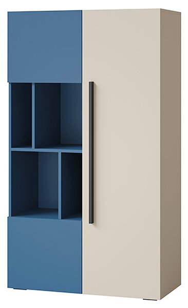 LORIN mo | regál 5 | 90 cm | s policemi a dvířky | PUSH OPEN | kašmír/modrá