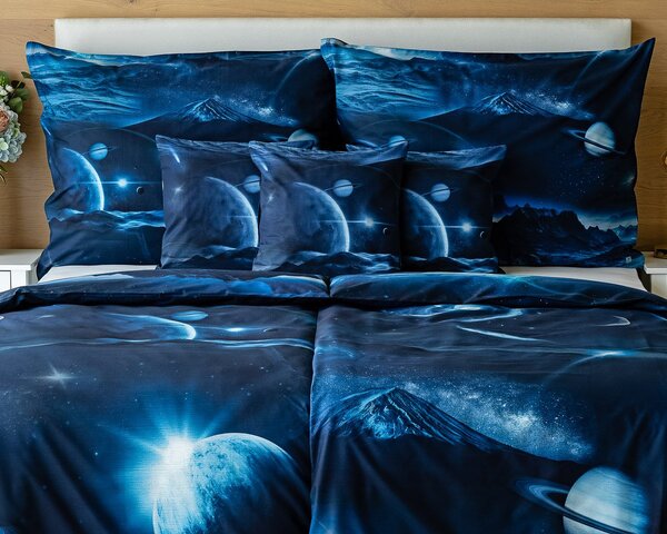 Matějovský povlečení GALAXIE, planety, modré, bavlna hladká digitál, 140x200cm + 70x90cm