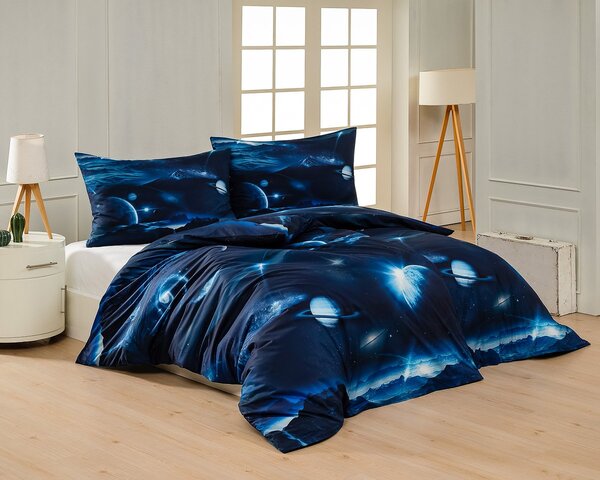 Matějovský povlečení GALAXIE, planety, modré, bavlna hladká digitál, 140x200cm + 70x90cm