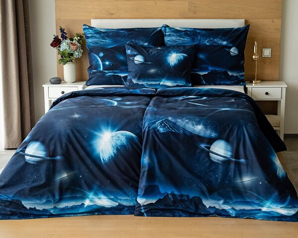 Matějovský povlečení GALAXIE, planety, modré, bavlna hladká digitál, 140x200cm + 70x90cm