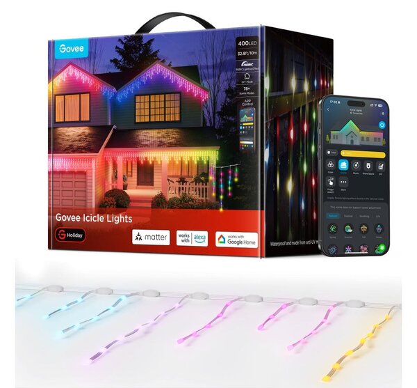 Govee - LED RGBIC Venkovní řetěz rampouchy 10m Wi-Fi Matter IP65