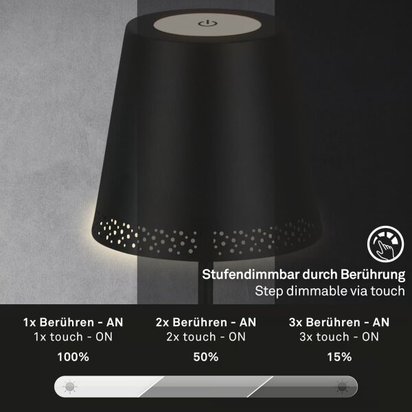 Briloner 1438015 - LED Stm stojací lampa KIKI 4,3W/5V IP44 2600 mAh černá