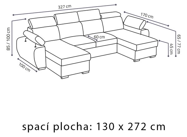 Sedací souprava PLAZA | 170x255x170 cm | rozkládací + 2x úložný prostor | VÝBĚR TKANIN