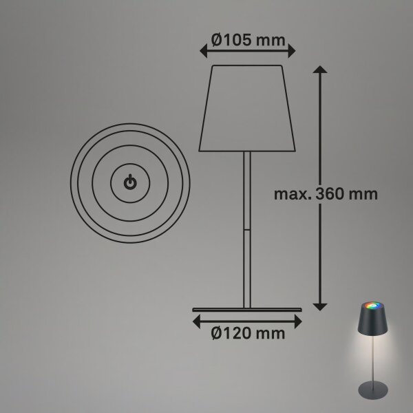 Briloner 7559015-LED RGB St stolní lampa COLORIS 3,5W/5V IP44 2000mAh Wi-Fi Tuya