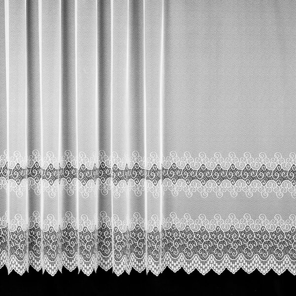 Brilltex Žakárová záclona 727, ornamenty v pruzích, s bordurou, bílá, výška 125cm (v metráži)