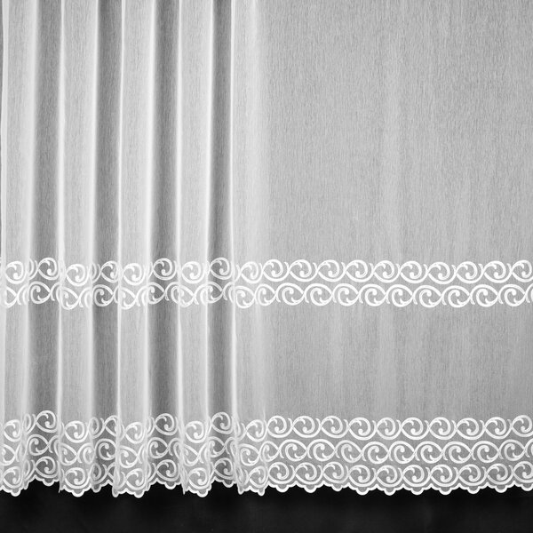 Rand záclona polyesterový batist TYTUS-961/1, vyšívaný ornament, s bordurou, ecru, výška 280cm (v metráži)