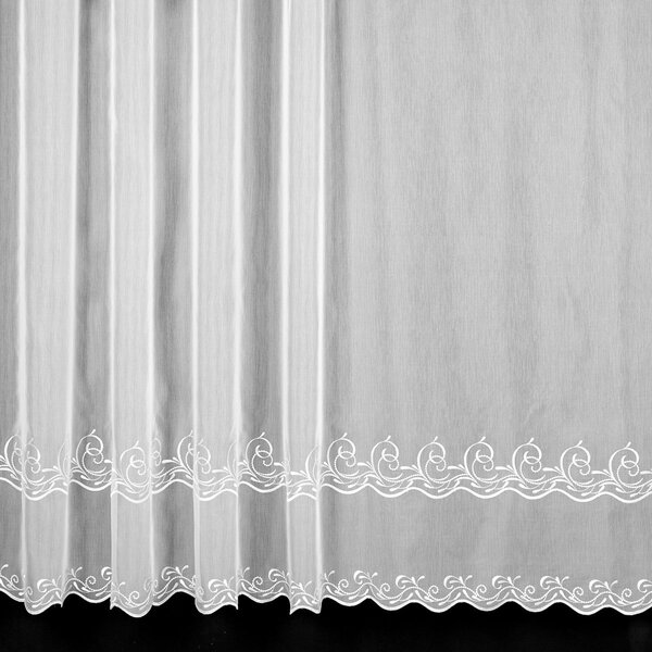 Berk voálová záclona MAJA, vyšívané ornamenty, s bordurou, bílá, výška 175cm ( v metráži)