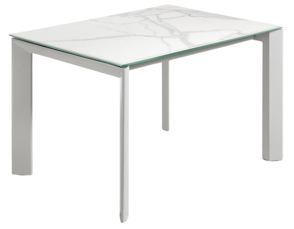 Bílý porcelánový rozkládací jídelní stůl Kave Home Axis 120/180 x 80 cm s šedou podnoží