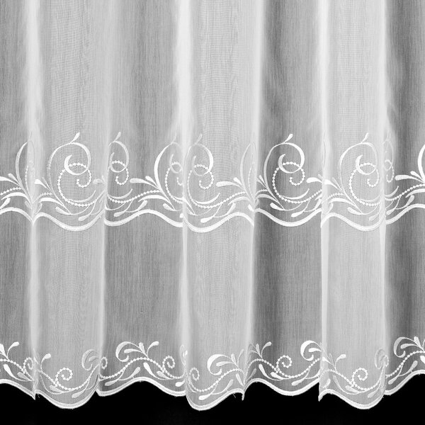 Berk voálová záclona MAJA, vyšívané ornamenty, s bordurou, bílá, výška 175cm ( v metráži)
