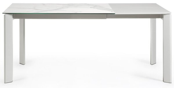 Bílý porcelánový rozkládací jídelní stůl Kave Home Axis 120/180 x 80 cm s šedou podnoží