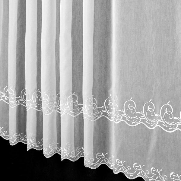 Berk voálová záclona MAJA, vyšívané ornamenty, s bordurou, bílá, výška 175cm ( v metráži)