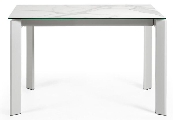 Bílý porcelánový rozkládací jídelní stůl Kave Home Axis 120/180 x 80 cm s šedou podnoží