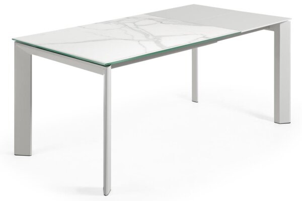 Bílý porcelánový rozkládací jídelní stůl Kave Home Axis 120/180 x 80 cm s šedou podnoží