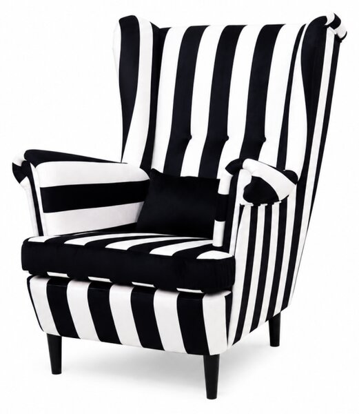 Křeslo ušák VISBY – masiv, látka, pet friendly, zebra