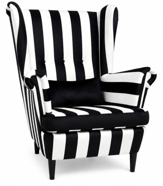 Křeslo ušák VISBY – masiv, látka, pet friendly, zebra