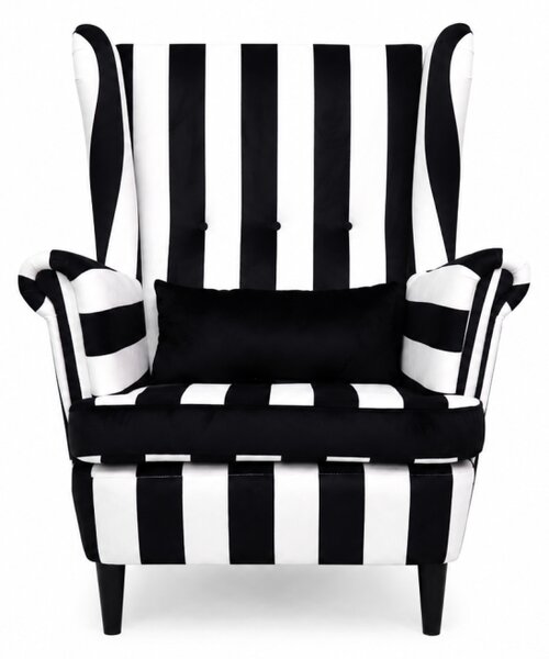 Křeslo ušák VISBY – masiv, látka, pet friendly, zebra