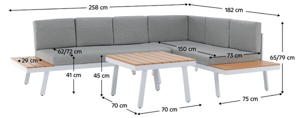 KONDELA Zahradní set, bílá ocel/dub/světle šedá, PELOR