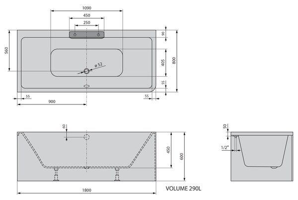 Polysan Polysan, CASCATA L MONOLITH obdélníková vana 180x80x60cm, kaskáda nerez, 73836ML.100