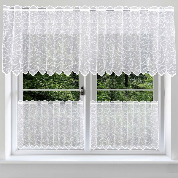 Forbyt žakarová vitrážová záclona 913965, geometrický vzor, s bordurou, bílá výška 40cm (v metráži)