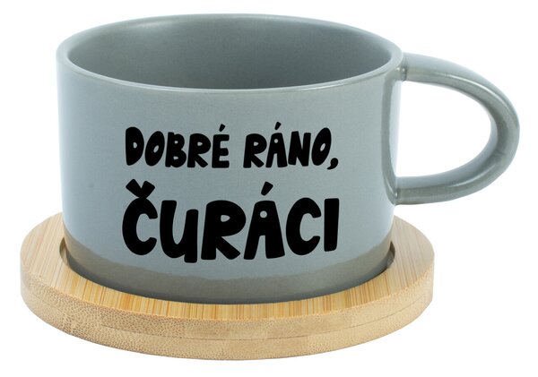 DOBRÉ RÁNO, ČURÁCI - šedý hrníček makronka 200 ml