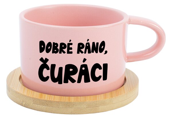 DOBRÉ RÁNO, ČURÁCI - růžový hrníček makronka 200 ml