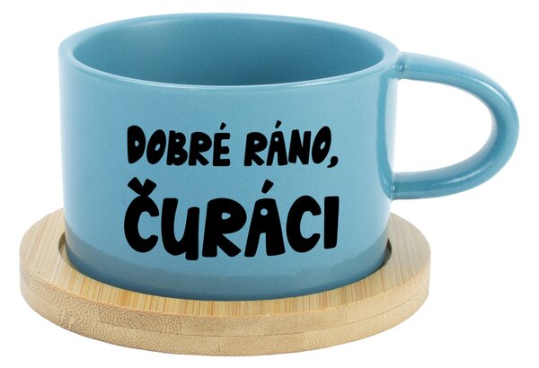 DOBRÉ RÁNO, ČURÁCI - modrý hrníček makronka 200 ml