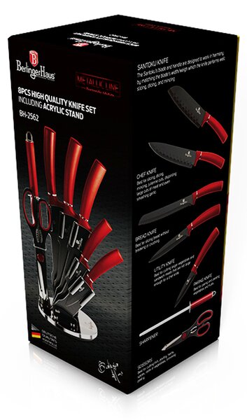 Sada nožů ve stojanu s nepřilnavým povrchem 8 ks Burgundy Metallic Line